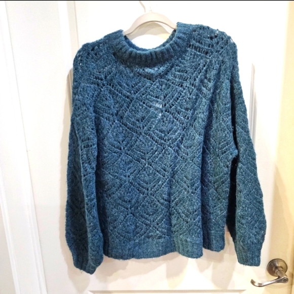 ♡ American Eagle Outfitters Wool Sweater | Dark Teal Blue Slouch Oversized Fit S - Picture 4 of 11